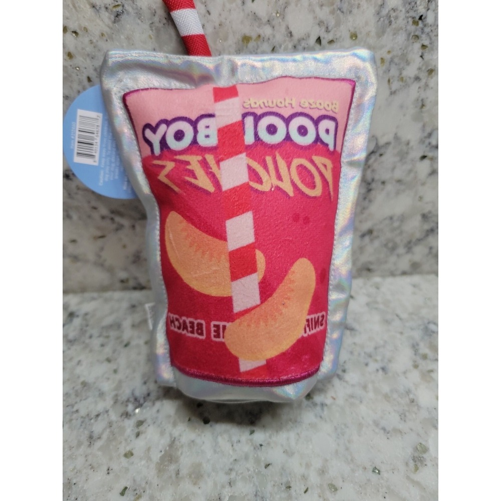Bark Box Boozehound Juice Pooch Pool Boy Pouches Dog Toy Large Pink Silver NWT - Picture 4 of 9